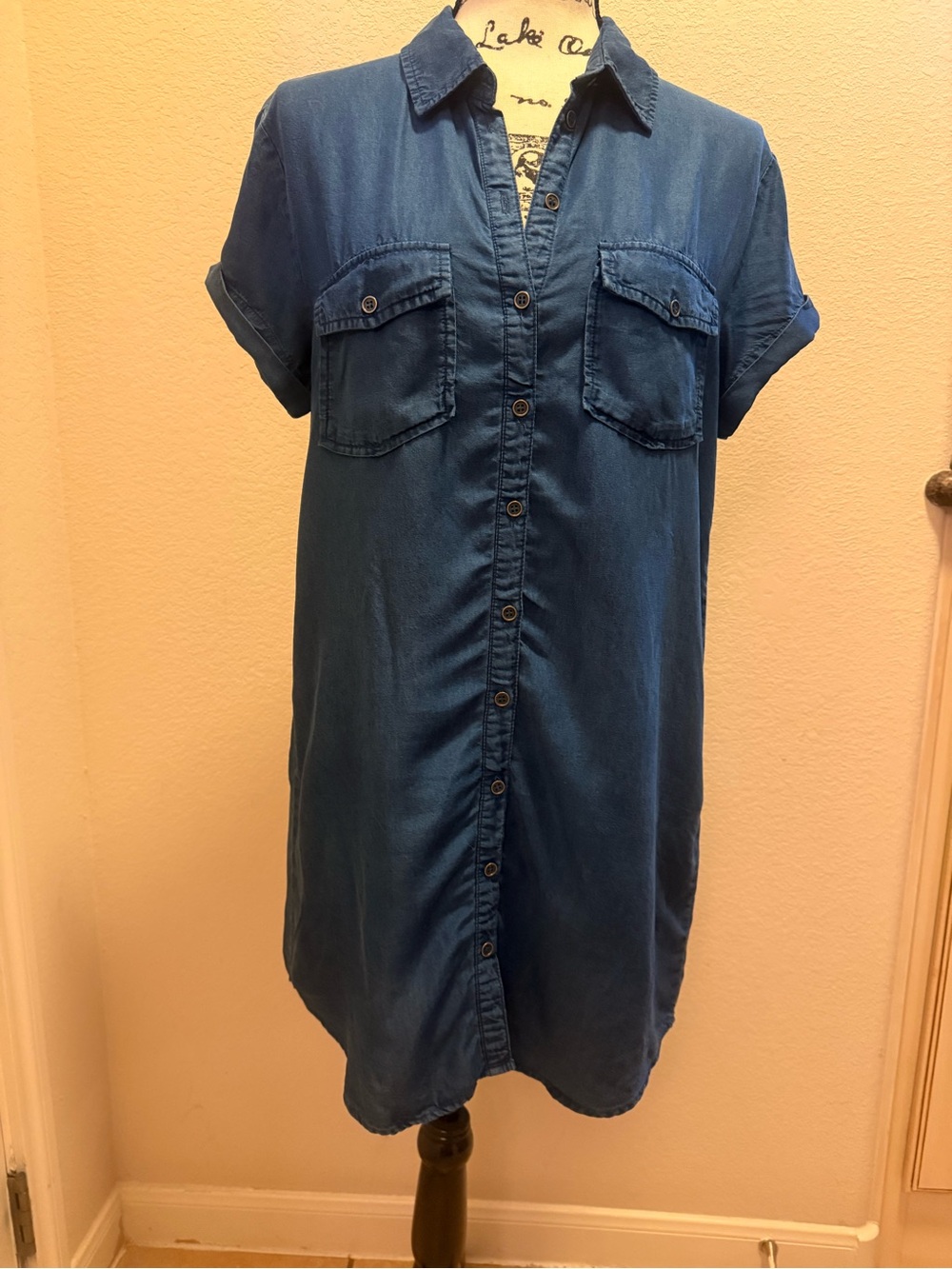 Forever 21 Blue Denim Button-Front Midi Shirt Dress